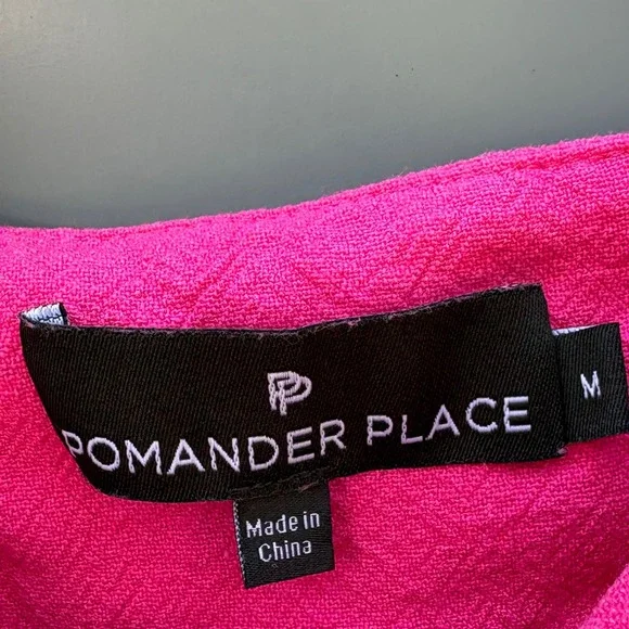 Pomander Place Women's Medium Mini Dress Hot Pink Ruffle Strap Linen Blend